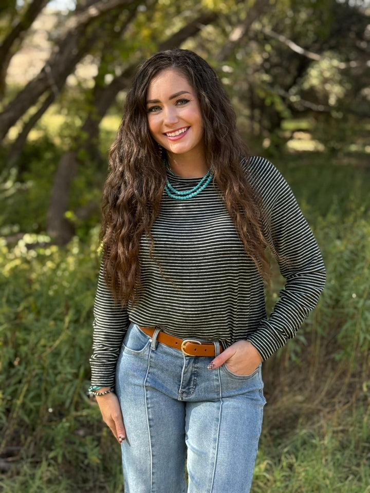 Melody Black & White Striped Basic Top