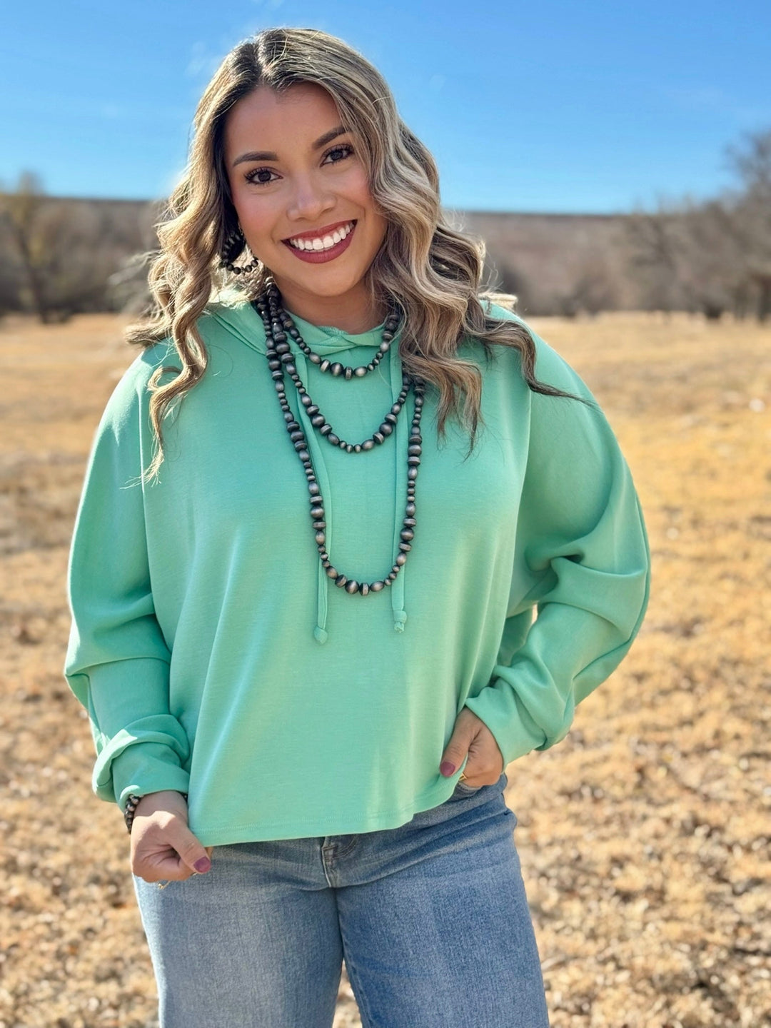Terah Mint Green Hooded Pullover