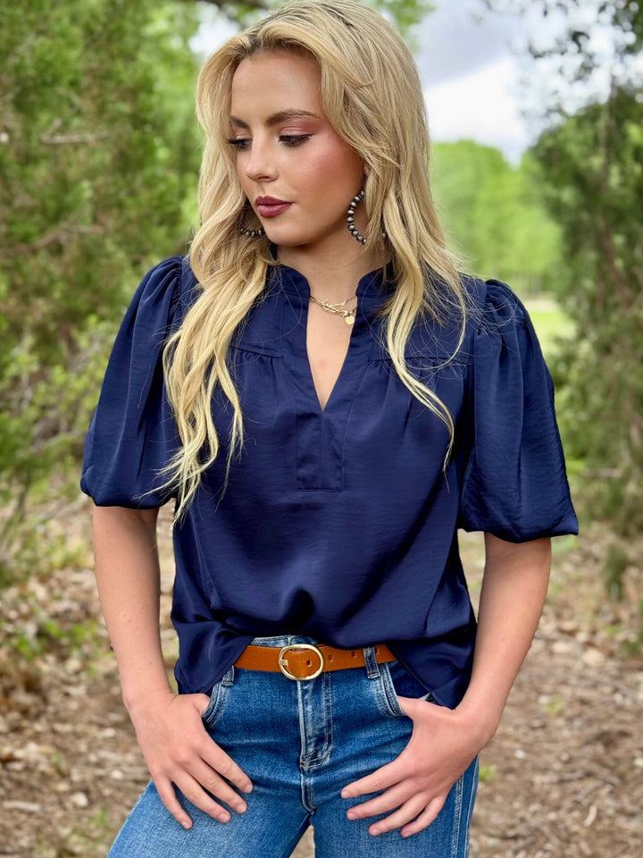 Carlinda Navy V-Neck Top