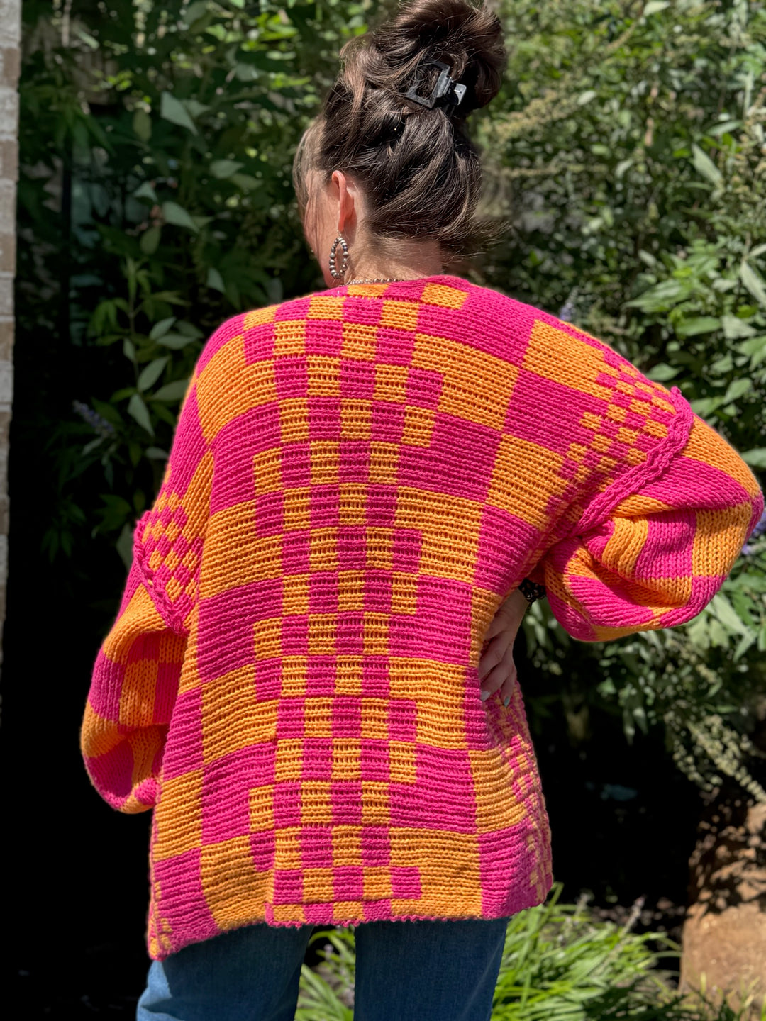 Tammy Fuchsia & Orange Checkered Cardigan