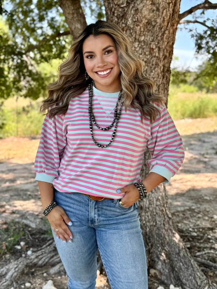 Callista Mint & Pink Striped Top