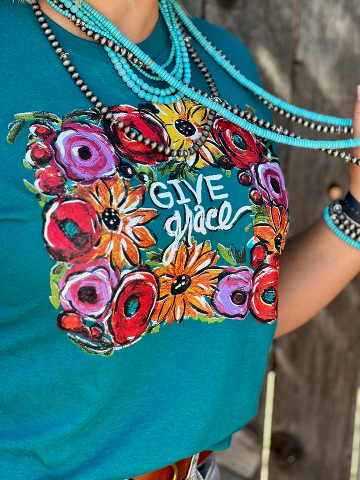 Callie's Give Grace Teal Graphic Tee by Texas True Threads