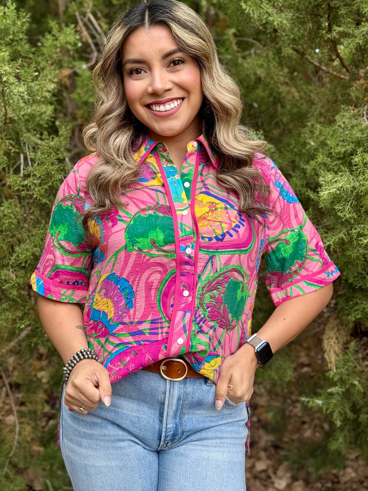 Sharon Pink Abstract Top