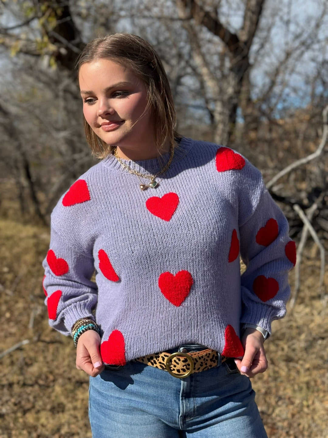 Morgan Heart Patch Lavender Sweater