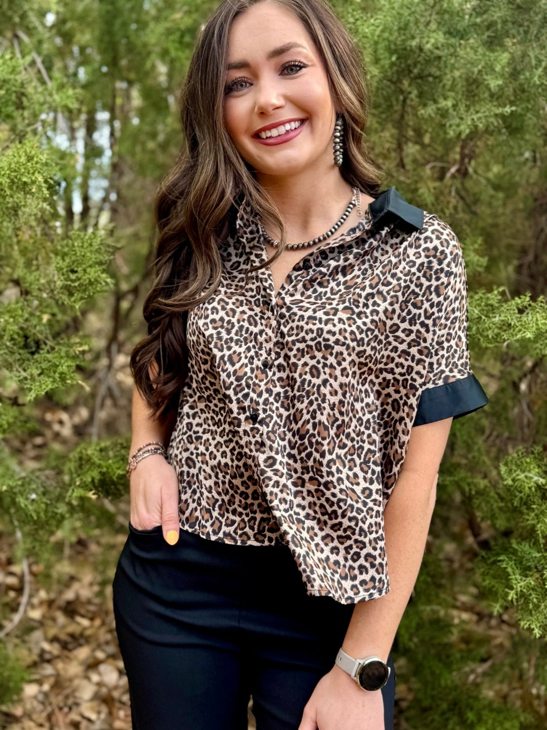 Reagan Leopard Button Down Top