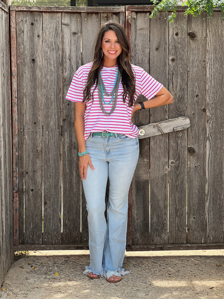 Heidi White & Pink Striped Top