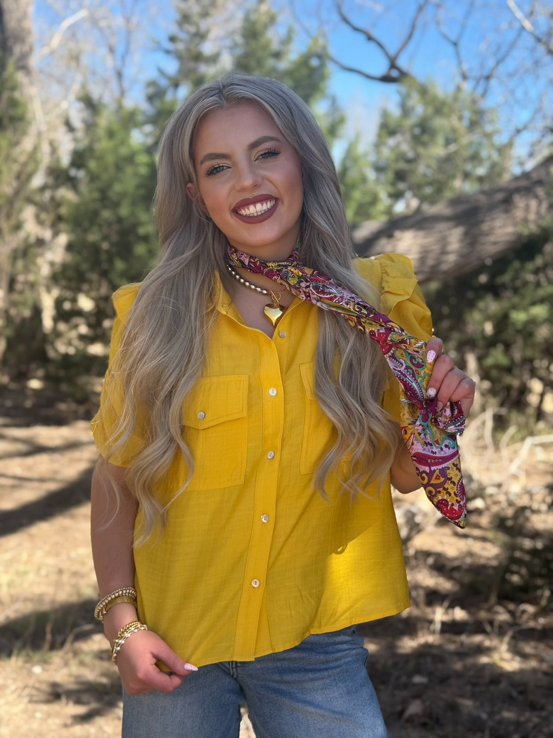 Goldie Mustard Button Up Top