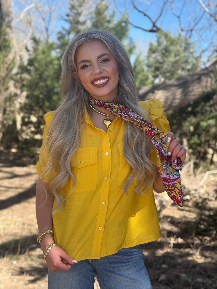 Goldie Mustard Button Up Top