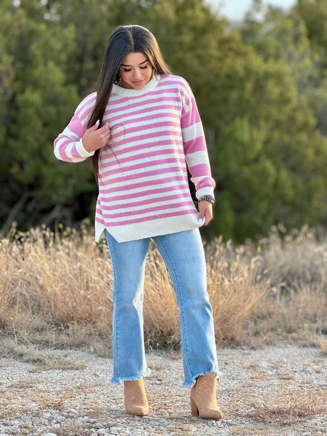 Robbie Pink & Cream Striped Sweater