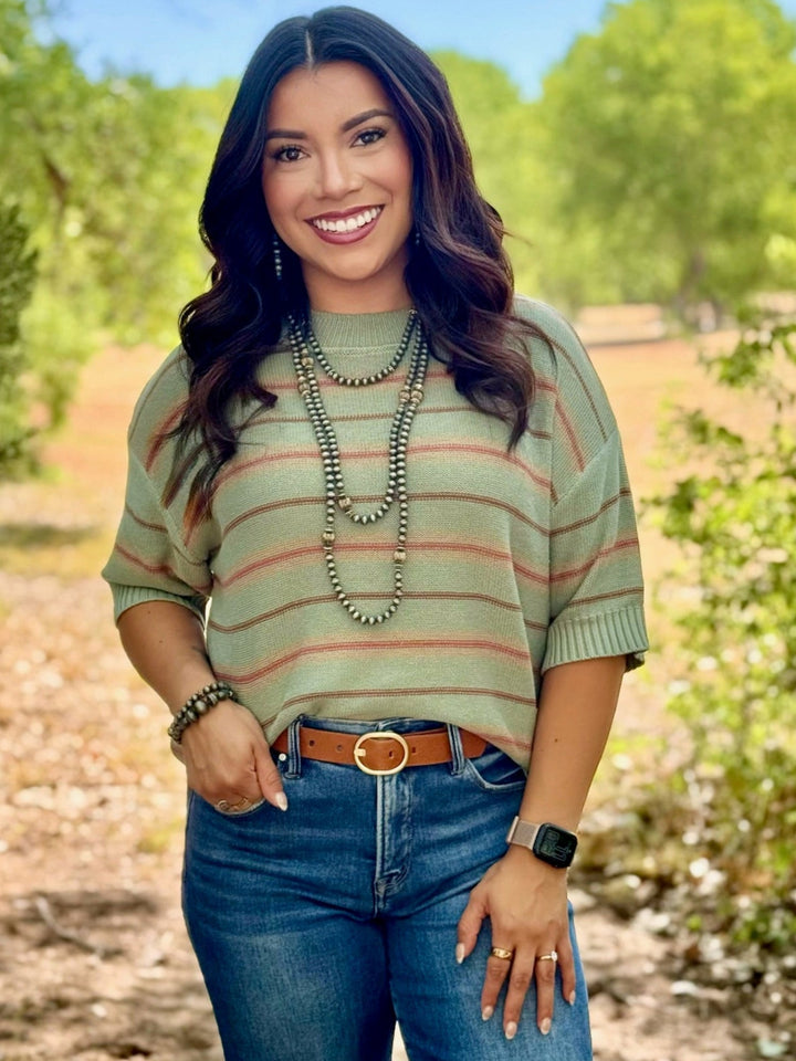Andie Green Striped Sweater
