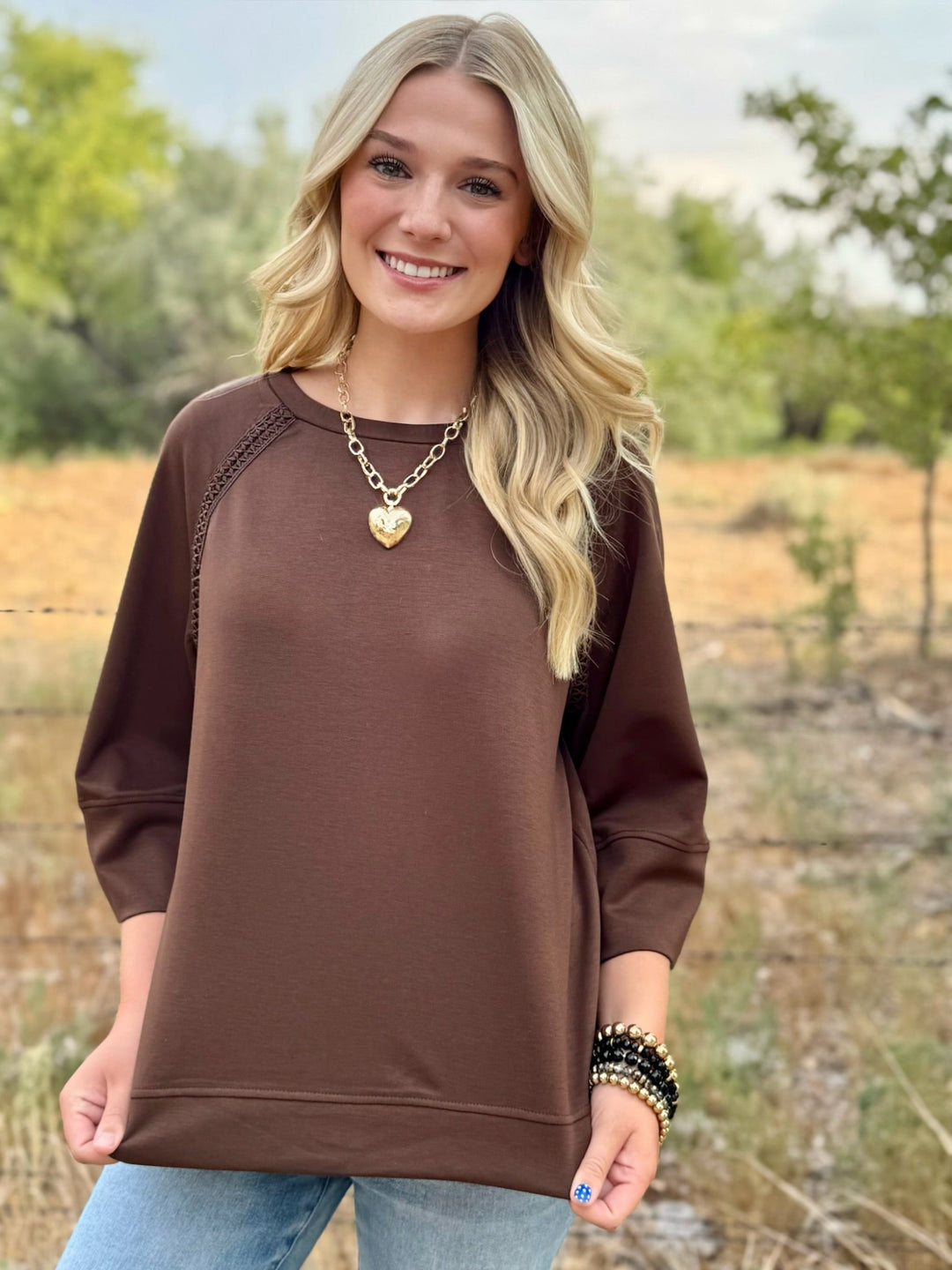 Cocoa Brown 3/4 Sleeve Top