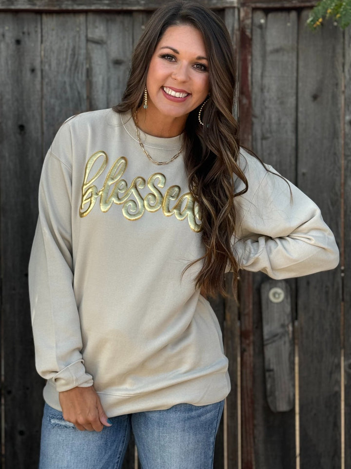 Blessed Metallic Puff Sweatshirt