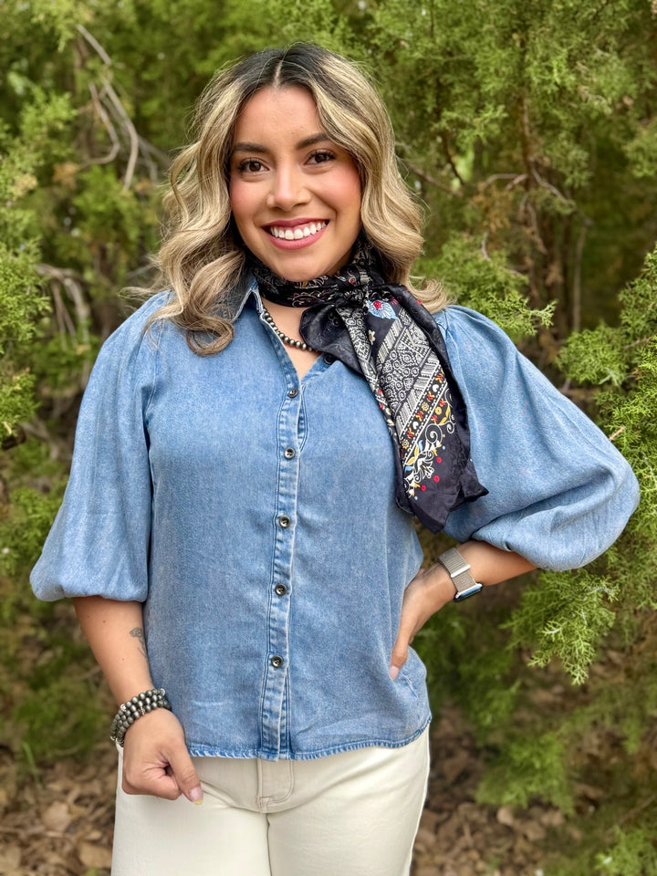 Sheridan 3/4 Sleeve Denim Top