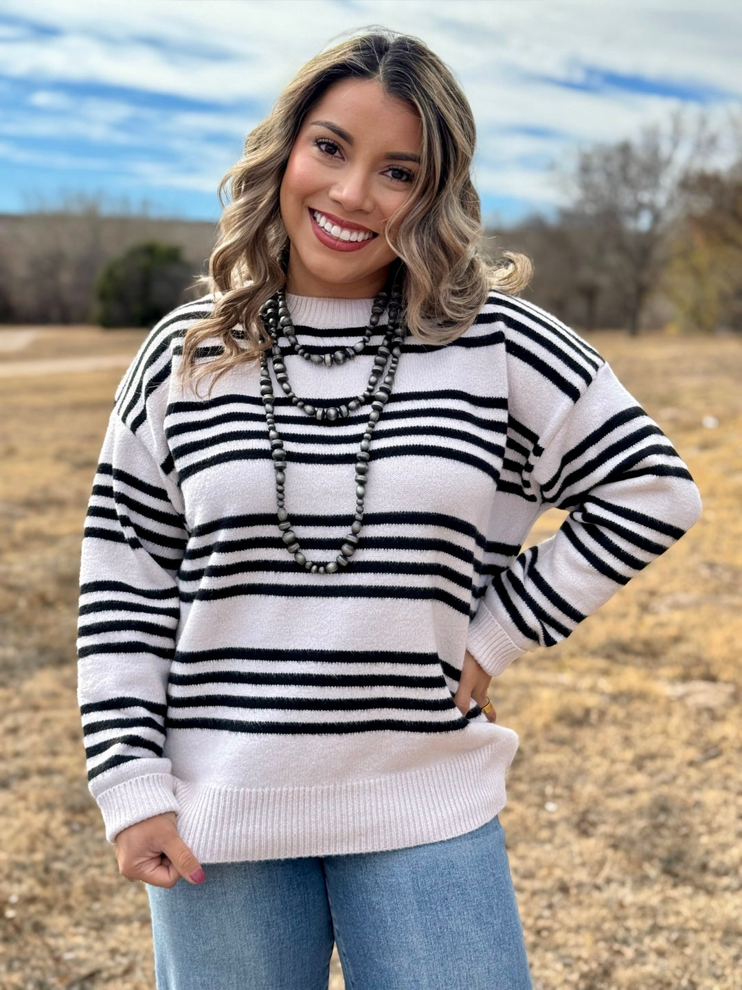 Mallory Cream & Black Striped Sweater