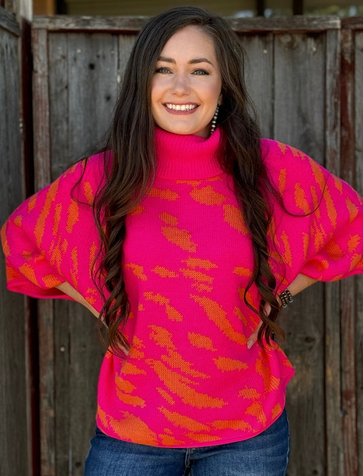 Fran Pink & Orange Cowl Neck Sweater