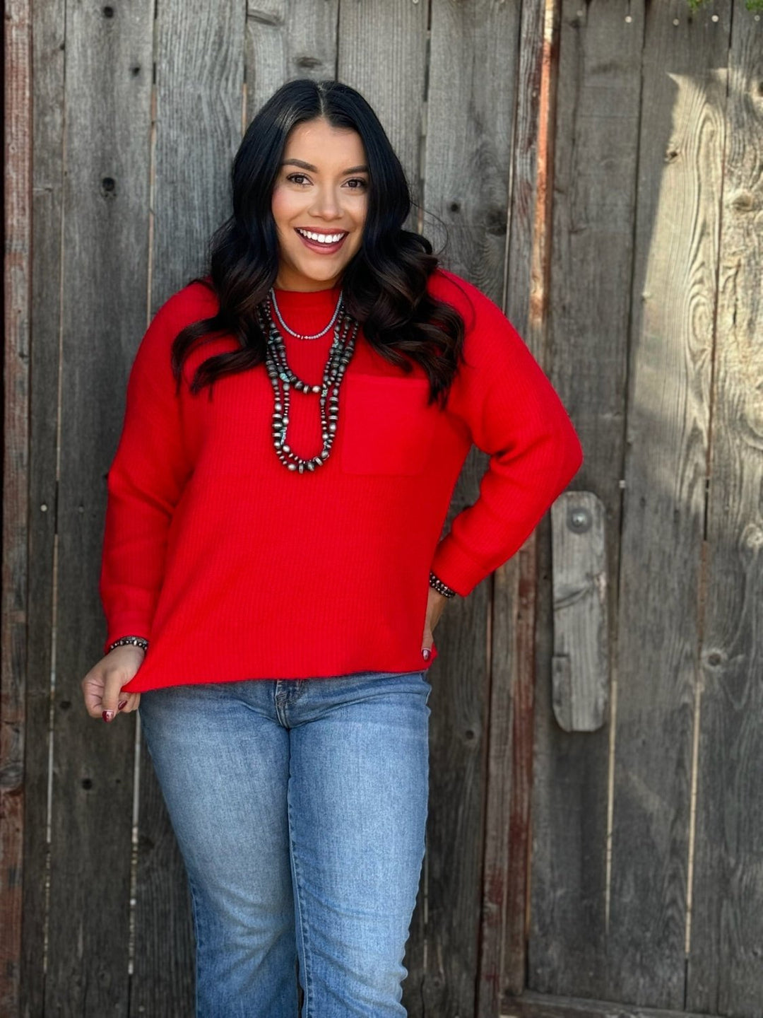 Marcie Red Ribbed Sweater