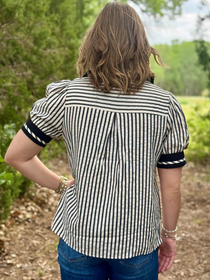 Mia Black Stripe Collar Blouse