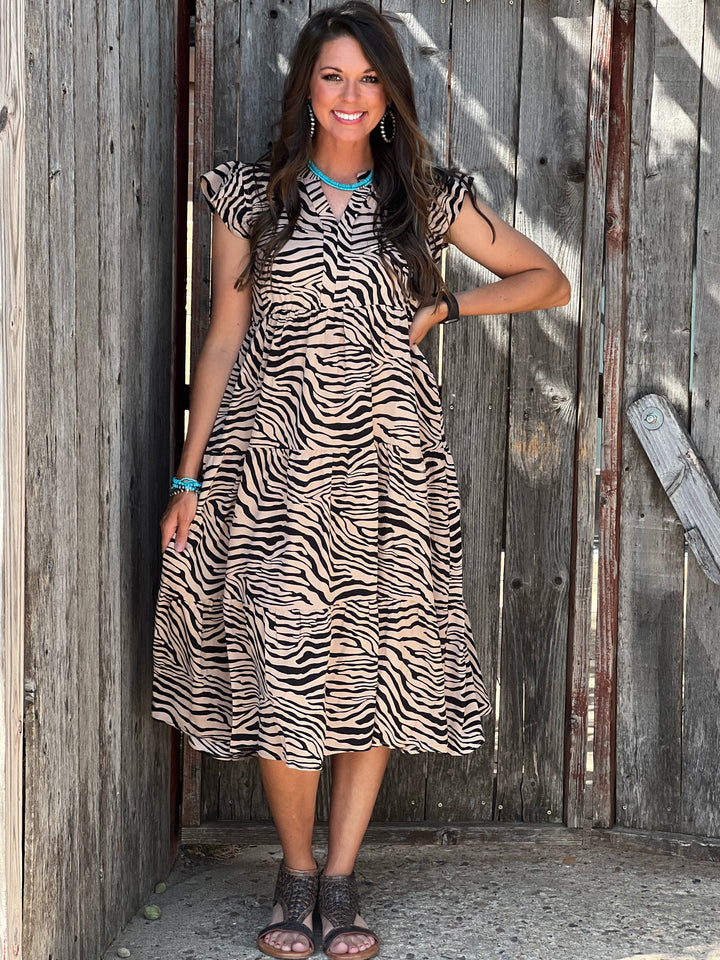 Madison Tan Zebra Maxi Dress
