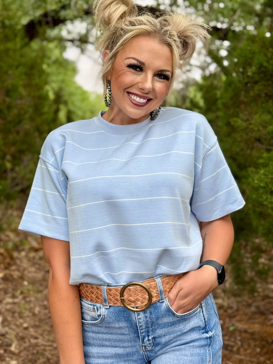 Baby Blue & White Stripe Top