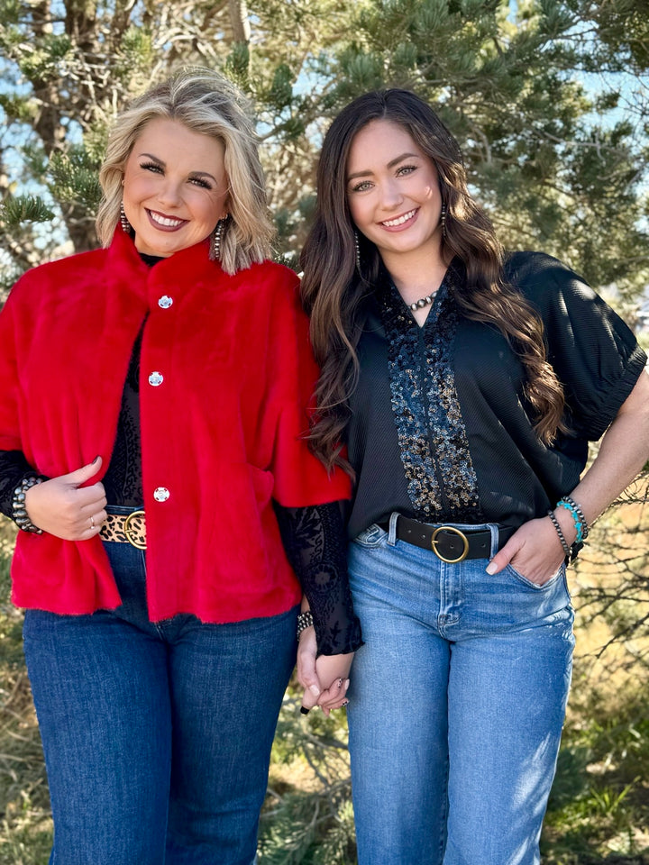 Paris Black Sequin V-Neck Top