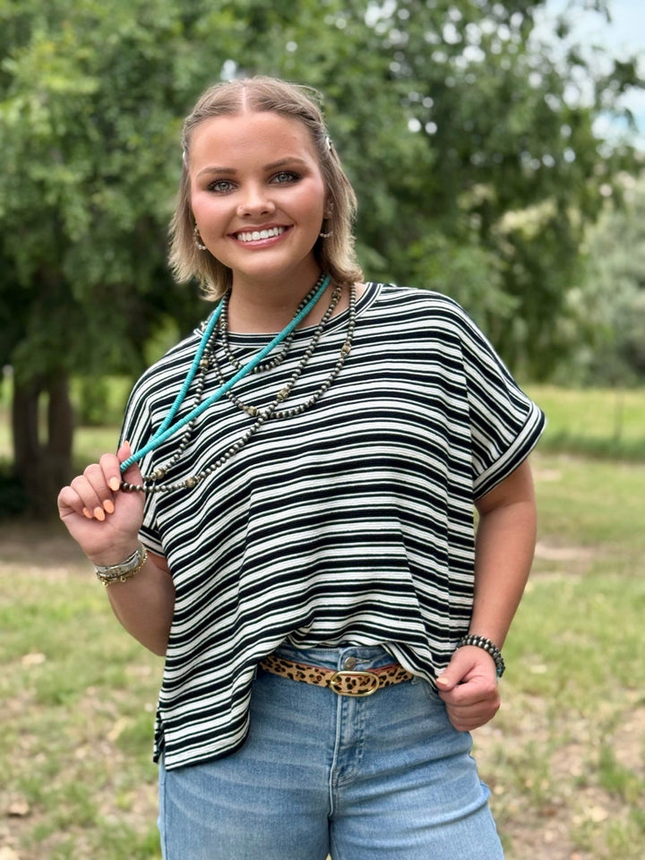 Norah Black & White Striped Top