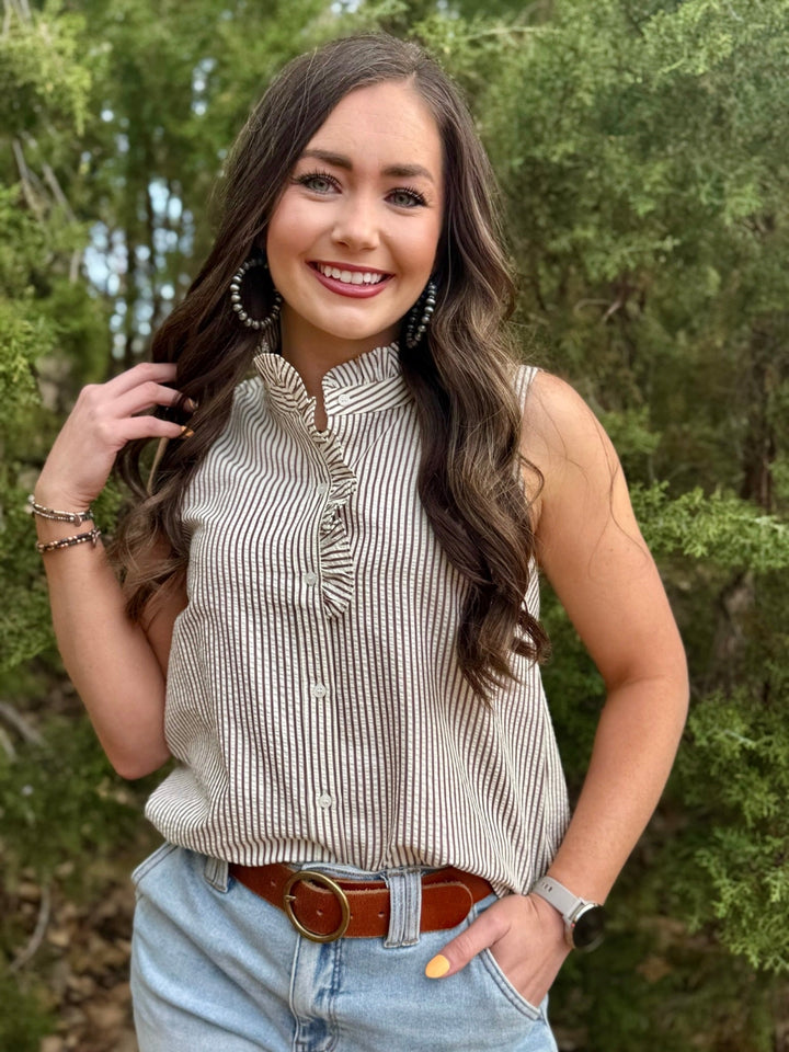 Darla Tan Stripe Sleeveless Top