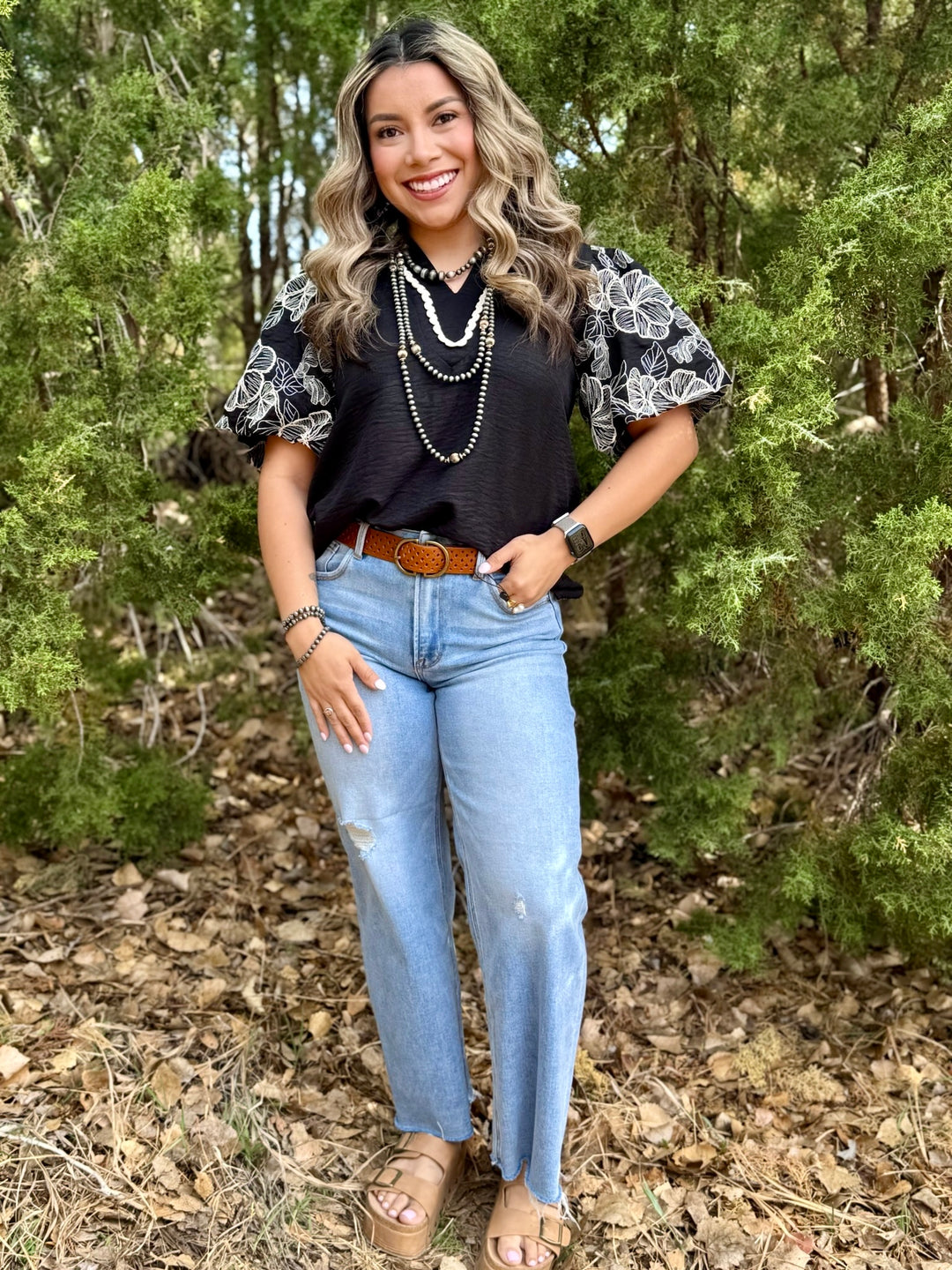 Elizabeth Floral Embroidered Sleeve Blouse