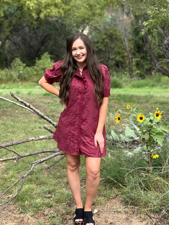 Julie Maroon Embroidered Dress