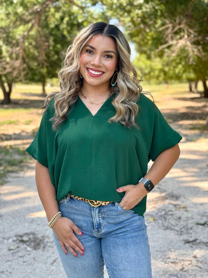Tara Hunter Green V-Neck Top