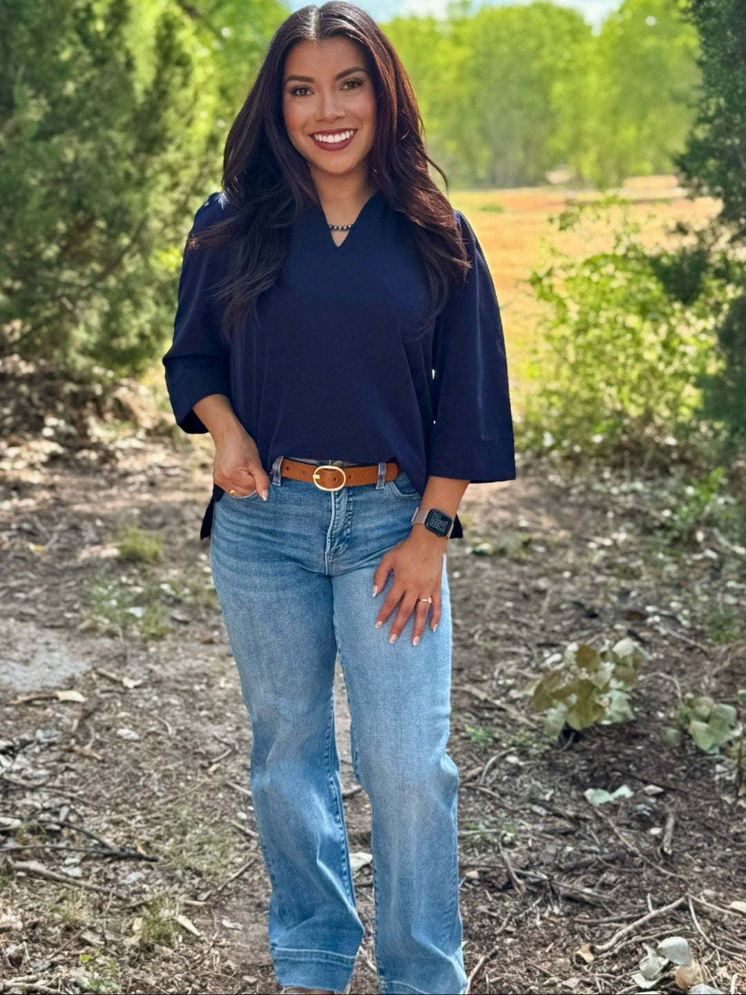 Brea Navy V-Neck Top
