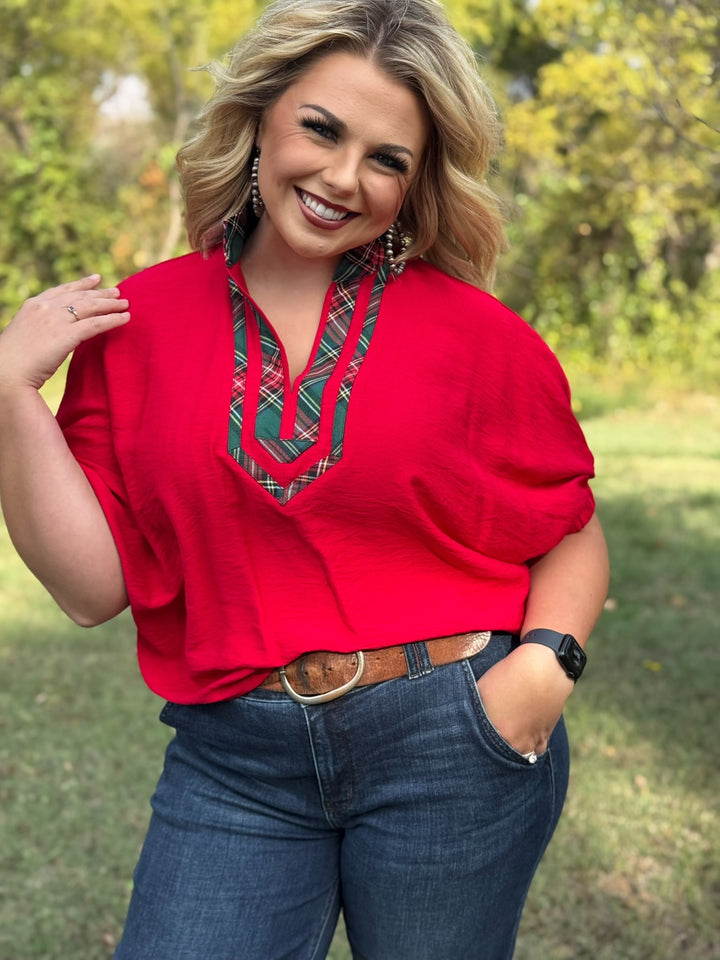 Rita Red V-Neck Top