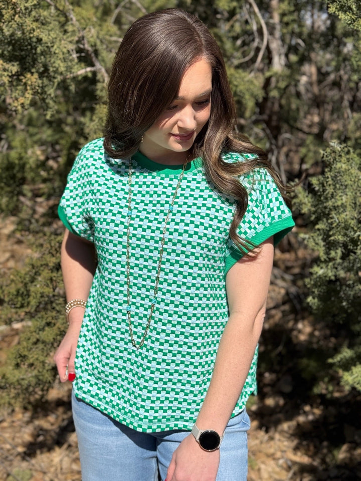 Lucky Check Cap Sleeve Top