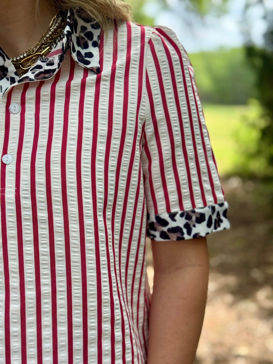 Racing Red Striped Leopard Top