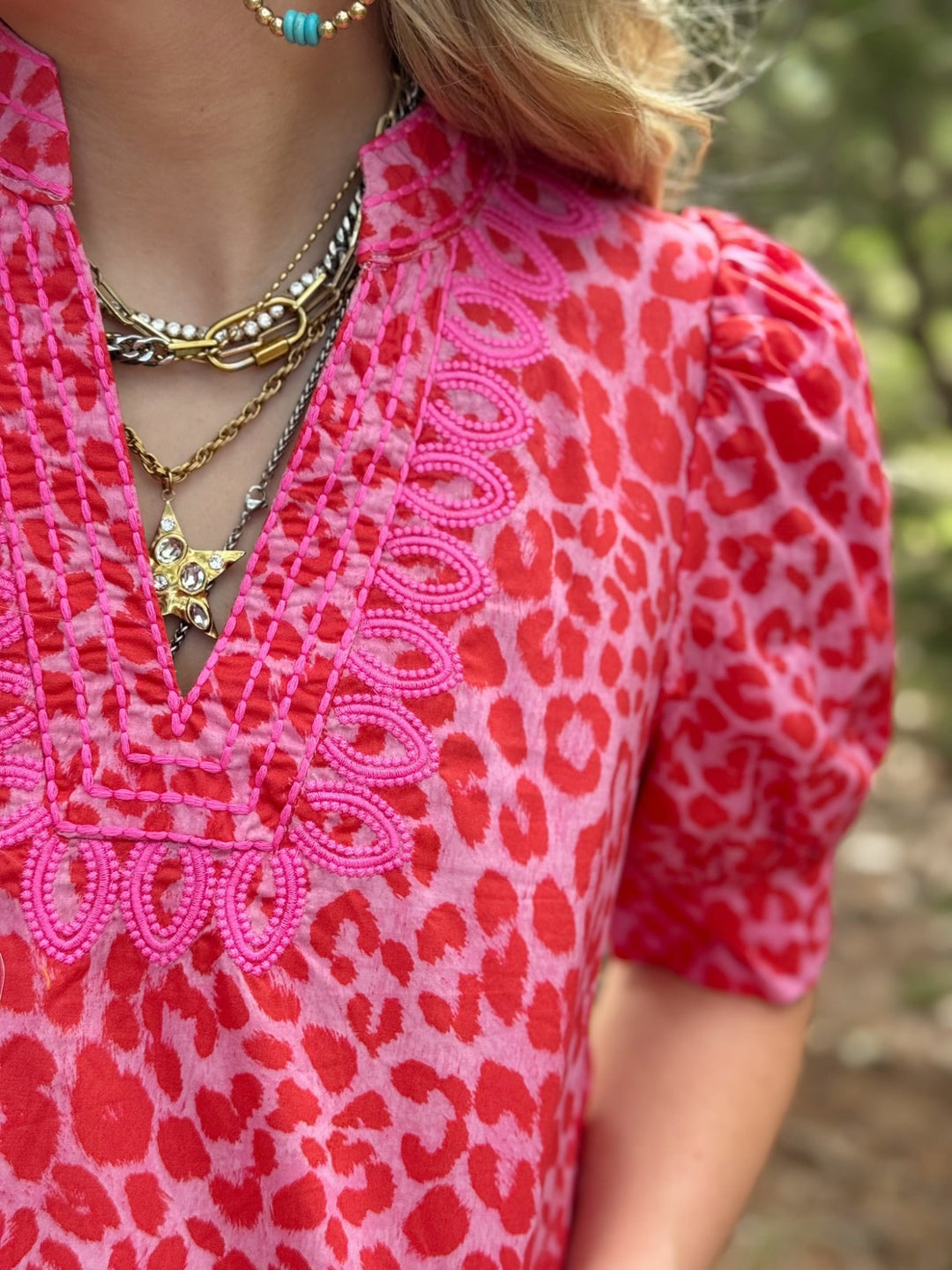 Leopard Print Puff Sleeve Top