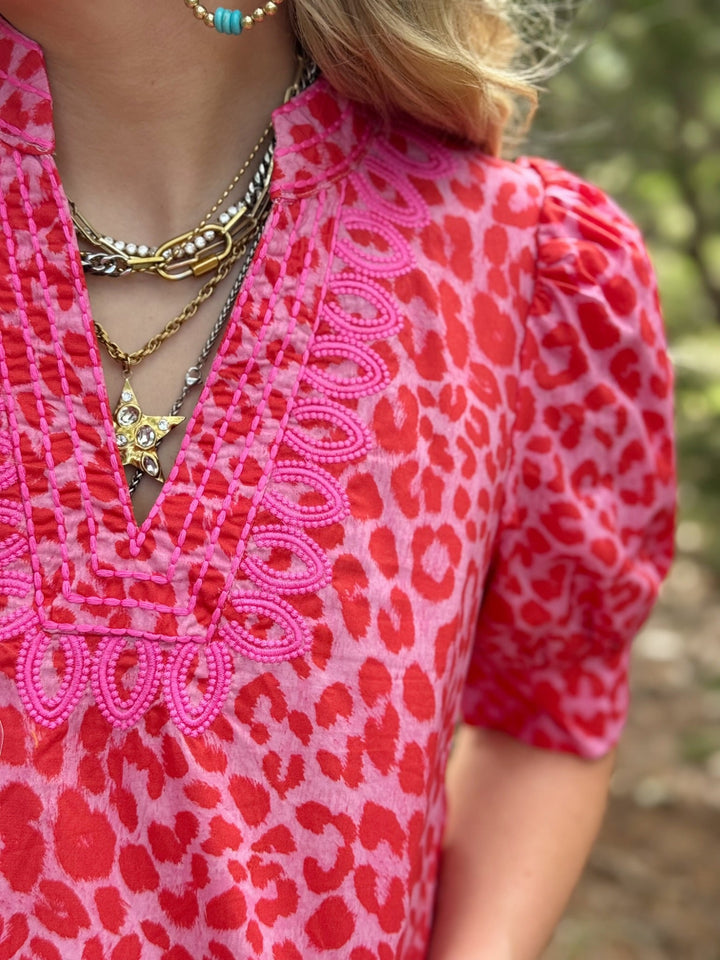 Leopard Print Puff Sleeve Top