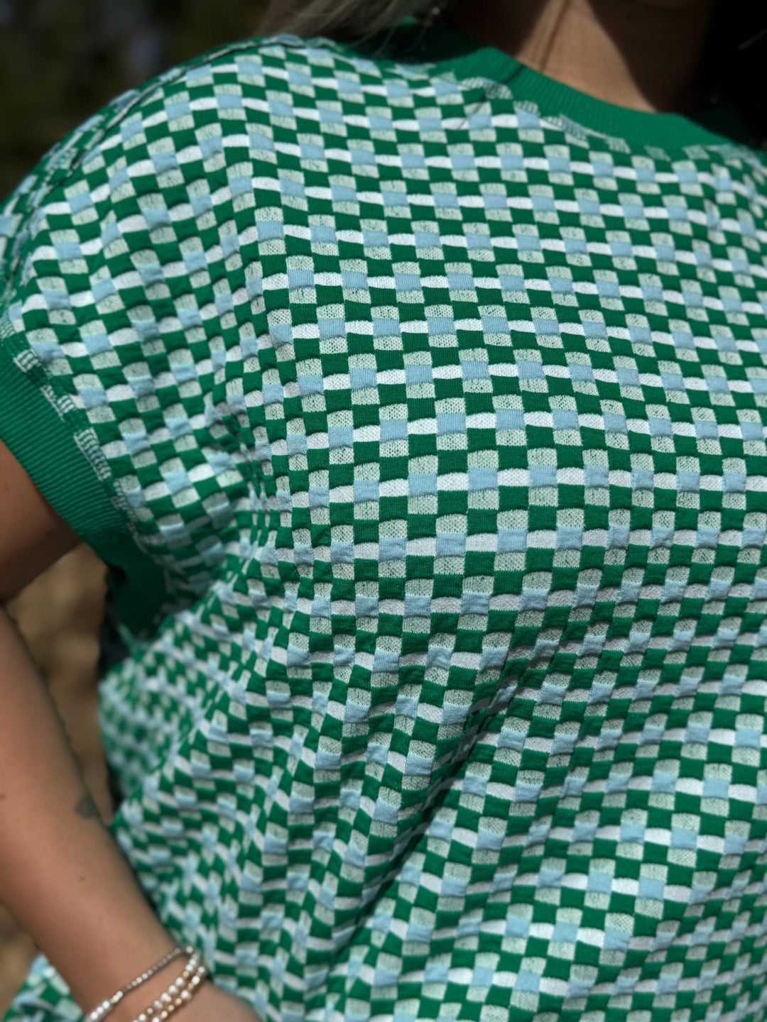 Lucky Check Cap Sleeve Top