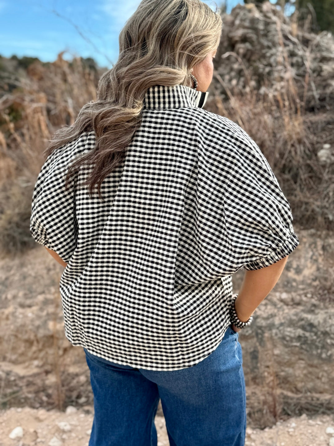 Maya Black & Cream Gingham Blouse