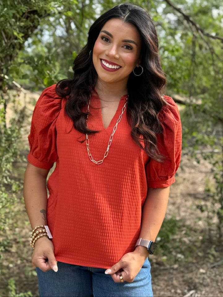 Rust Puff Sleeve Top