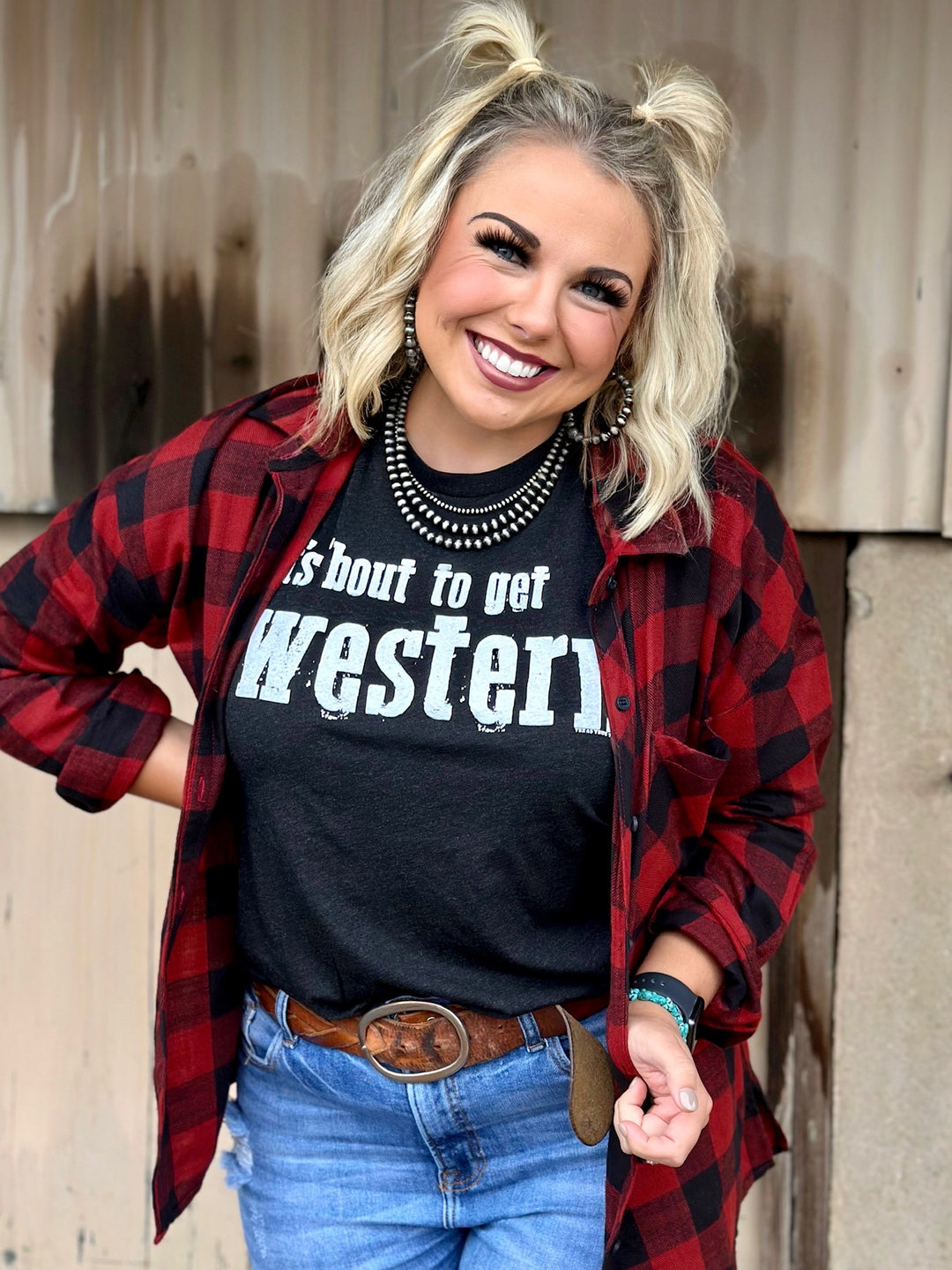 Red and Black Everyday Plaid Top by Texas True Threads