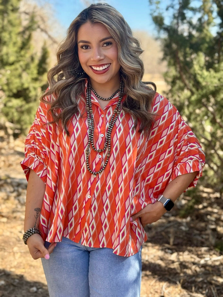Sunset Diamonds Button Down Blouse