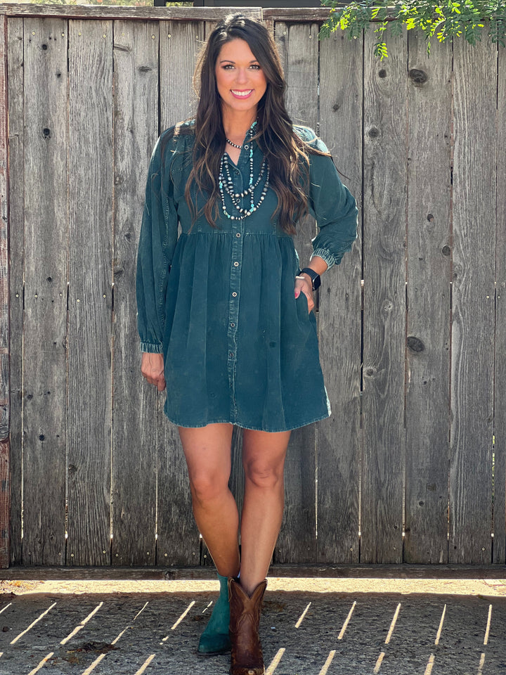 Diedra Dark Teal Corduroy Dress