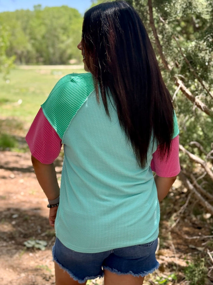 Straight Path Color Block Top