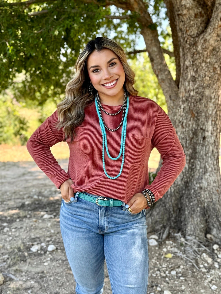 Gabby Rust Ribbed Top