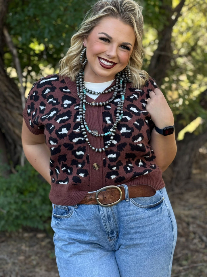 Renee Leopard Short Sleeve Button Down Cardigan