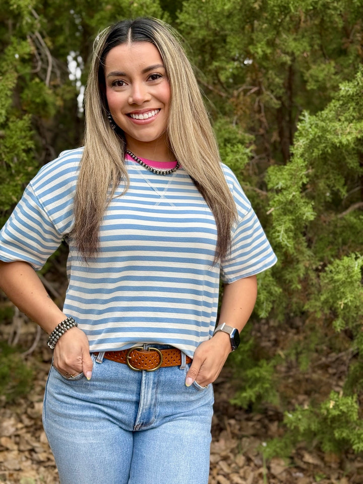 Cooper Blue & White Striped Top