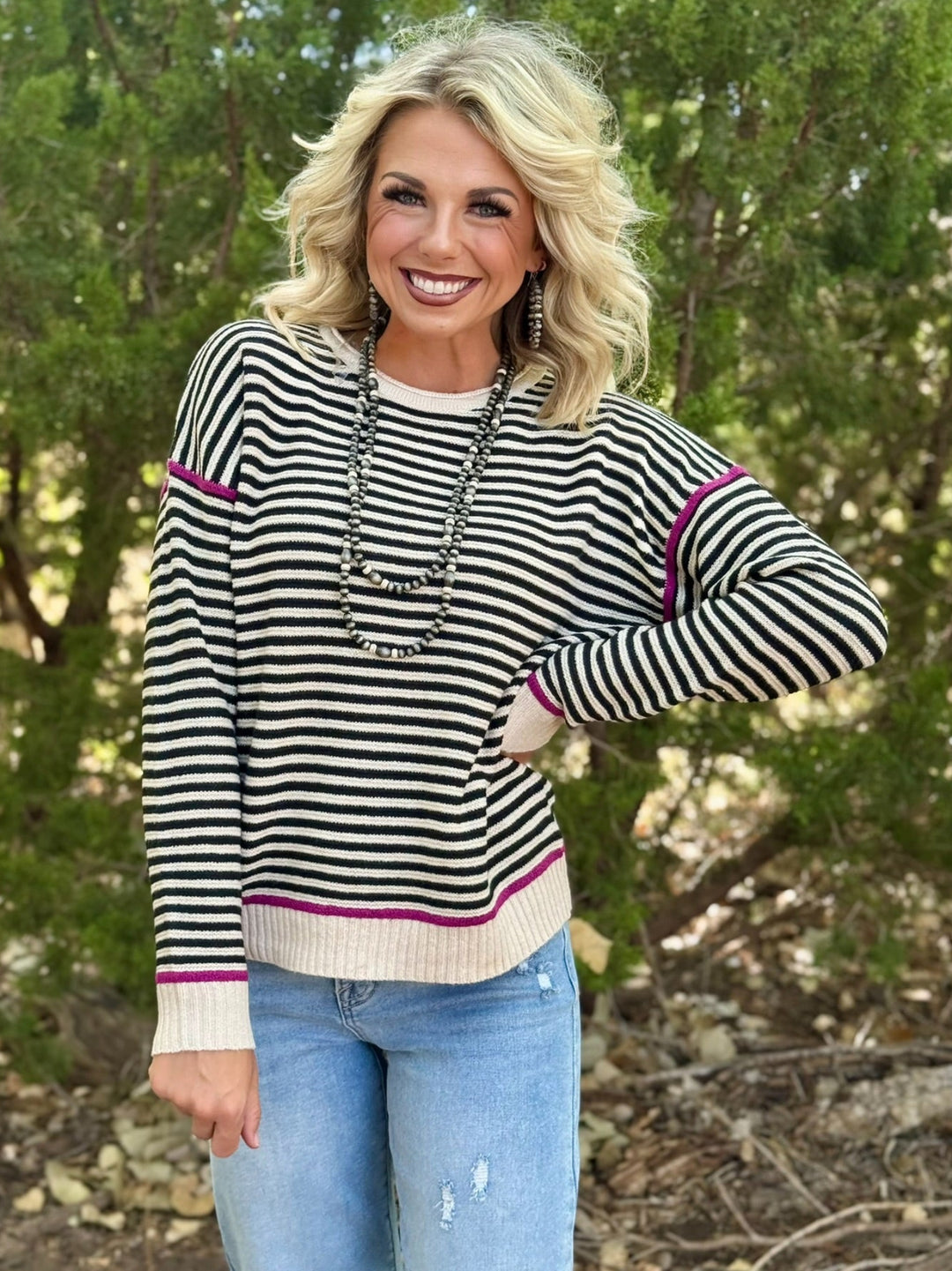 Bailey Black & Cream Striped Top