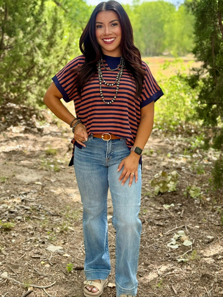 Cayman Rust Navy Stripe Top