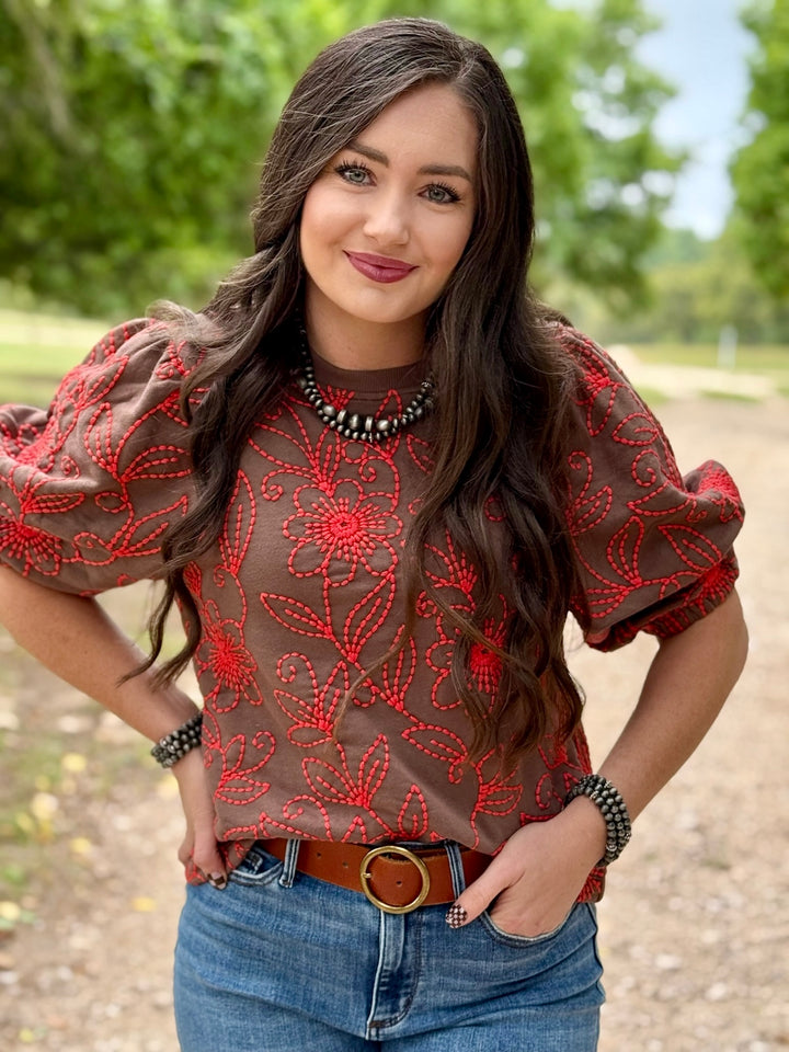 Floral Vines Rust Top by Ivy Jane