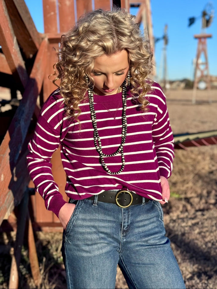 Amelia Plum & White Stripe Top