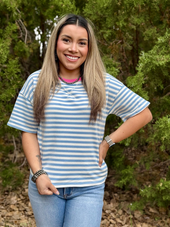 Cooper Blue & White Striped Top